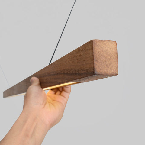 Linear Wood-Look LED Pendant Light for Kitchen Islands and Dining Tables