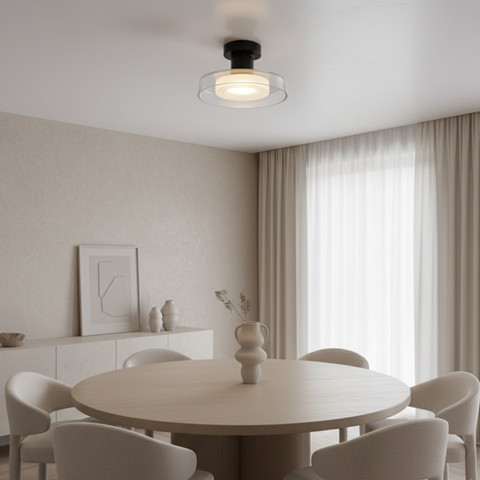 Ceiling Light with Rounded Glass Ring and Warm LED Lighting