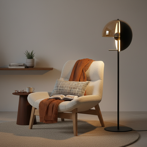 Floor Lamp with Glass Globe and Sculptural Metal Details