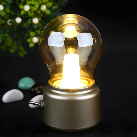 Portable Vintage Bulb LED Table Lamp with Rechargeable USB Power and Warm Light