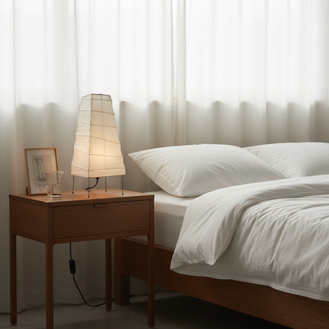 Table Lamp with Tapered Paper Lantern Shade and Metal Legs