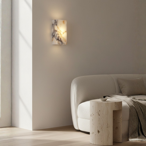 Wall Sconce with Veined Stone Body and Warm Up-and-Down Light