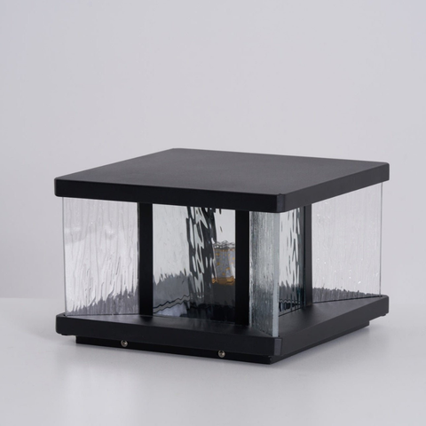 Pillar Light with Textured Glass Panels and Square Metal Frame