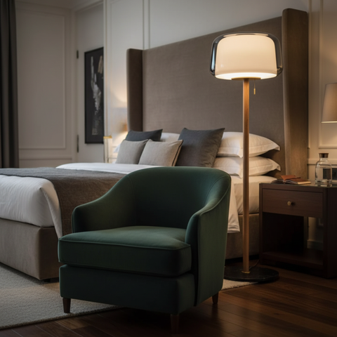 Floor Lamp with Layered Glass Dome and Wood Column Details