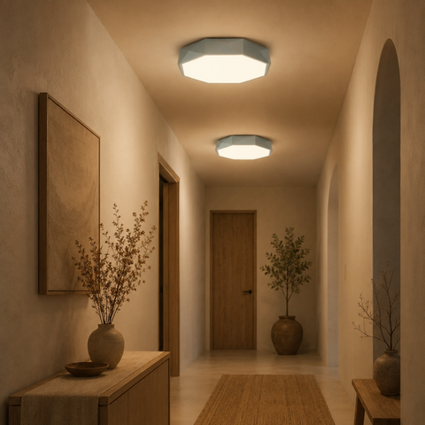 Faceted Geometric LED Flush-Mount Ceiling Light with Dimmable Option