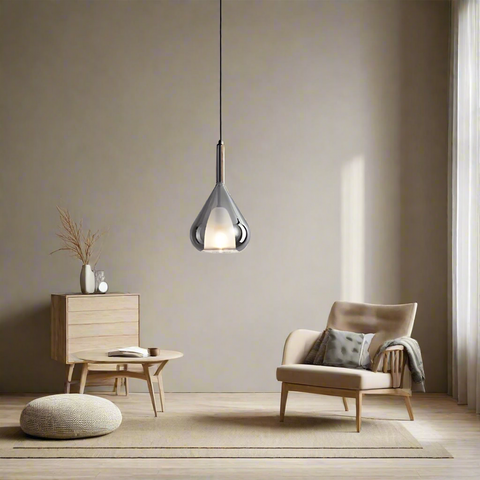 Pendant Light with Teardrop Glass and Reflective Smoke Finish