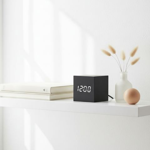 Digital Alarm Clock with Cube Design and Adjustable LED Display