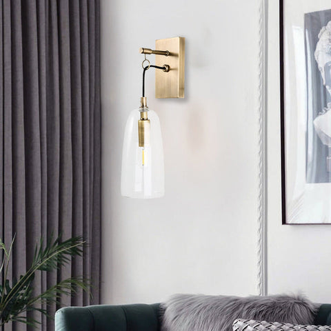 Wall Light with Copper Finish and Suspended Glass Shade