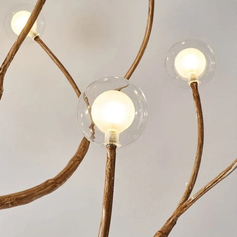 Branch Chandelier with Glass Globes for Rustic Dining and Living Rooms
