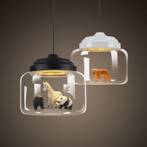 Pendant Light with Glass Display Shade and Playful Zoo Detail