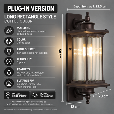 Traditional Ribbed Glass Outdoor Wall Light with Metal Frame and E26 or E27 Socket
