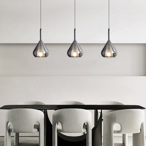 Pendant Light with Teardrop Glass and Reflective Smoke Finish