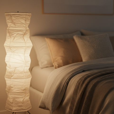 Floor Lamp with Sculptural Paper Shade and Warm LED Light