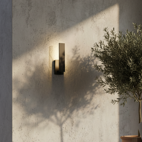 Outdoor Wall Sconce with Offset Metal Panel and LED Backlight