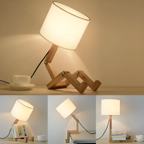 Adjustable Wood Table Lamp with Fabric Shade for Directional Light