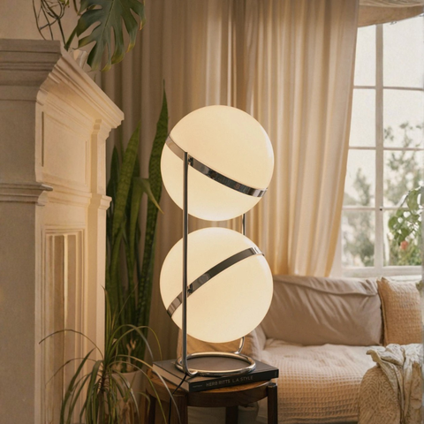Floor Lamp with Globe Shade and Open Metal Frame