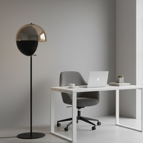 Floor Lamp with Glass Globe and Sculptural Metal Details