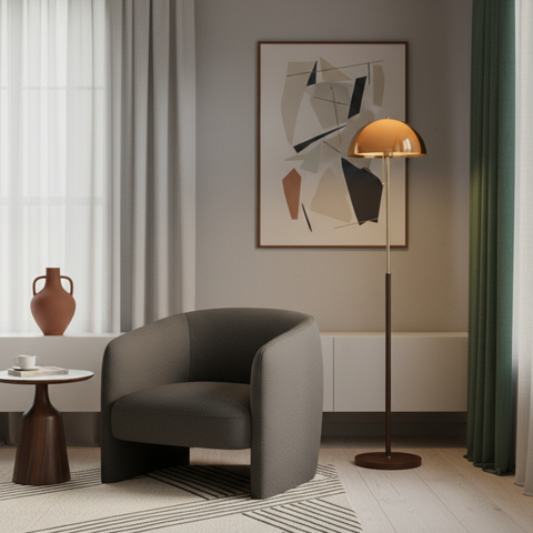 Floor Lamp with Acrylic Mushroom Shade and Retro Wood Base