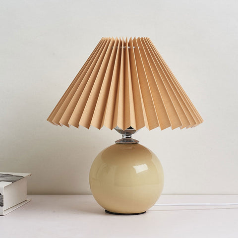 Ceramic Table Lamp with Pleated Fabric Shade for Bedside Use