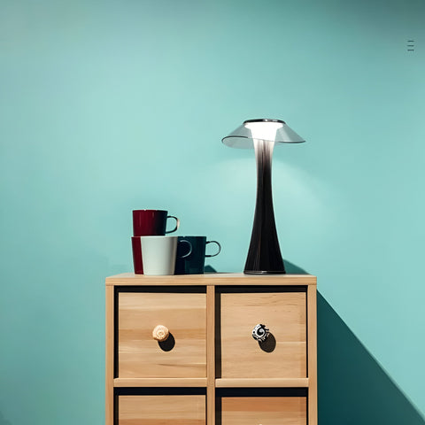 Modern Rechargeable LED Table Lamp with Ribbed Base, Transparent Shade and Touch Control