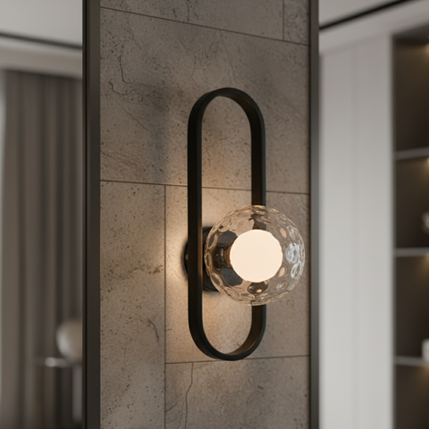 Wall Sconce with Oval Metal Frame and Glass Globe Shade