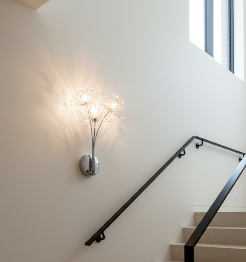 Wall Sconce with Dandelion-Shaped Crystal Clusters and LED Light