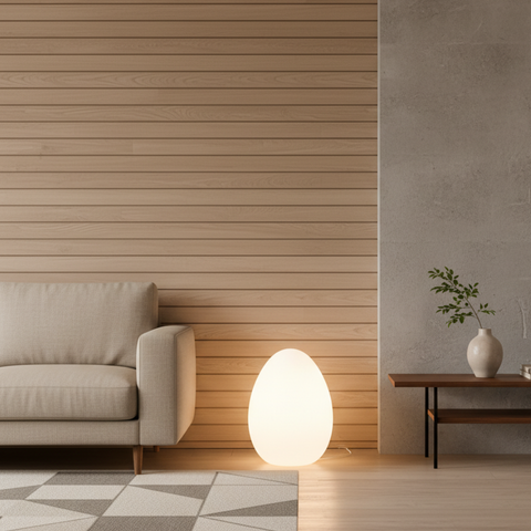 Floor Lamp with Sculptural Egg Shape and Three LED Light Colors