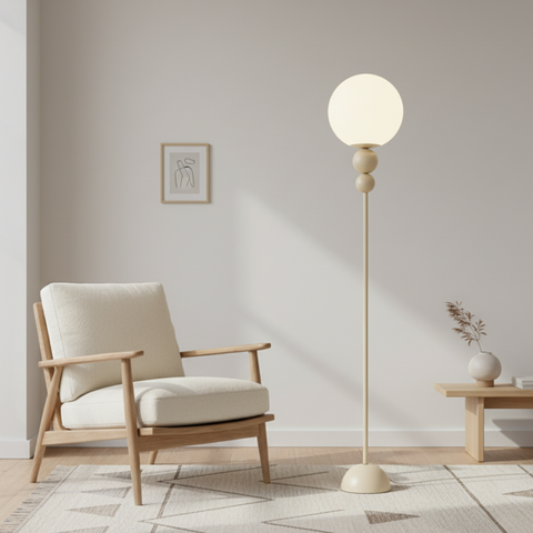Floor Lamp with Globe Diffuser and Stacked Sphere Details
