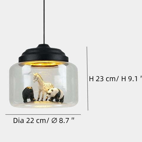 Pendant Light with Glass Display Shade and Playful Zoo Detail