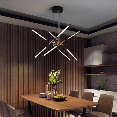 Geometric LED Tube Chandelier for Dining Rooms and Large Living Spaces