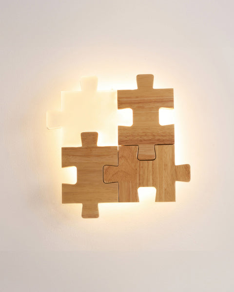 Wooden Puzzle LED Wall Lamp with Decorative Interlocking Design and Soft Ambient Lighting