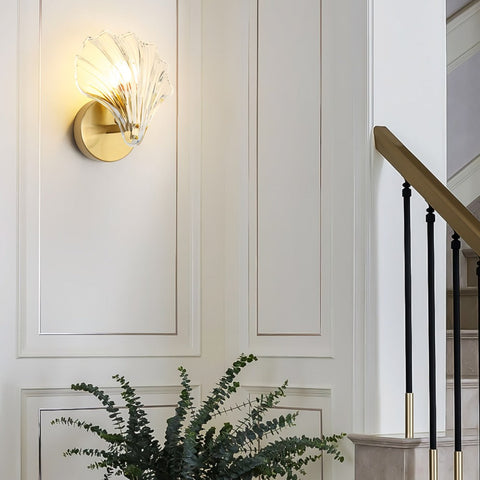 Wall Light with Brass and Glass Seashell Shade