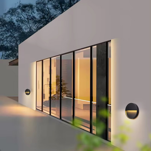 Round Aluminium LED Wall Light with Recessed Glow for Outdoor Steps and Pathways