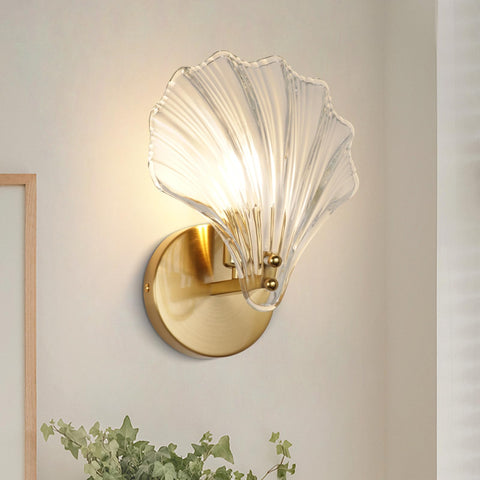 Wall Light with Brass and Glass Seashell Shade