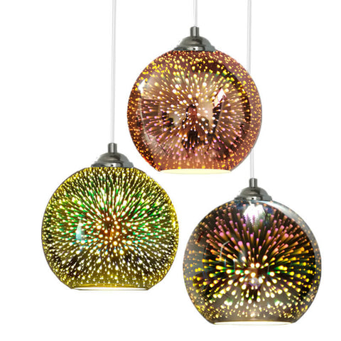 3D Firework Glass Pendant Light with Textured Globe Shade — product view