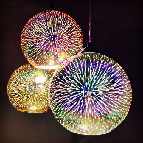 3D Firework Glass Pendant Light with Textured Globe Shade — product view