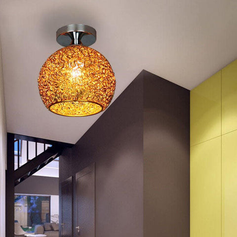 Textured Metal Semi-Flush Ceiling Light with Rounded Shade