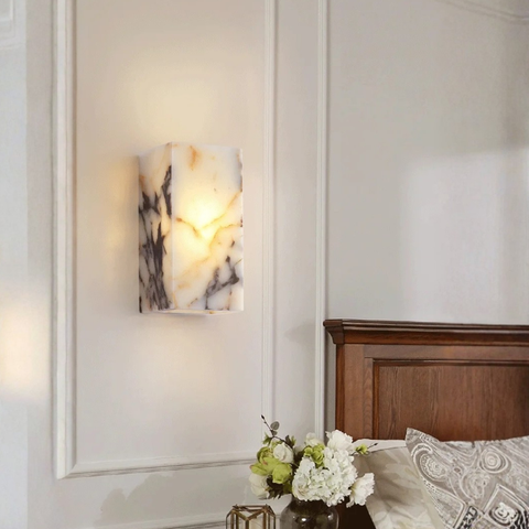 Wall Sconce with Veined Stone Body and Warm Up-and-Down Light