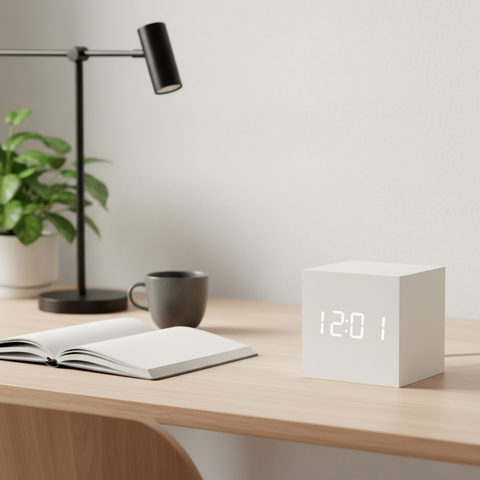 Digital Alarm Clock with Cube Design and Adjustable LED Display