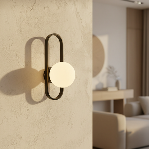 Wall Sconce with Oval Metal Frame and Glass Globe Shade