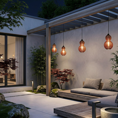 Outdoor Pendant Light with Woven Synthetic Vine Shade