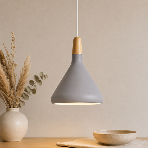 Wood-Accent Aluminum Pendant Light with Three Sizes for Indoor Use