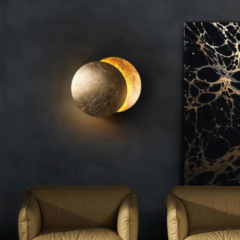 Moon Eclipse Resin Wall Lamp with Warm LED Glow and Modern Round Design