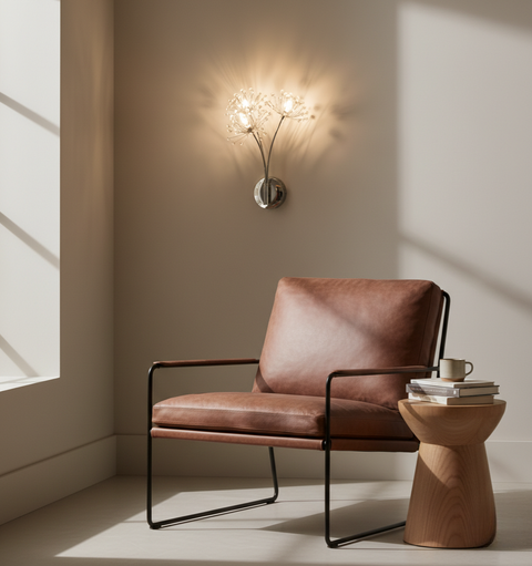 Wall Sconce with Dandelion-Shaped Crystal Clusters and LED Light