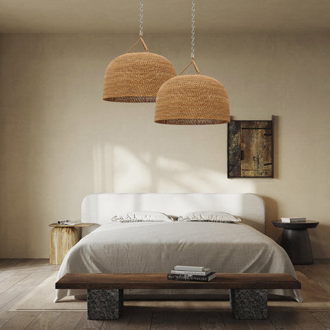 Pendant Light with Handwoven Rattan and Japandi Dome Shade