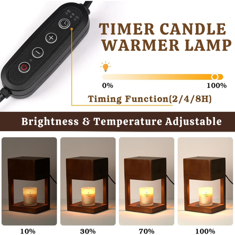 Candle Warmer Lamp with Open Wood Frame and Adjustable Brightness