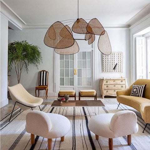 Retro Rattan Cane Chandelier for Dining Rooms and Open Living Spaces
