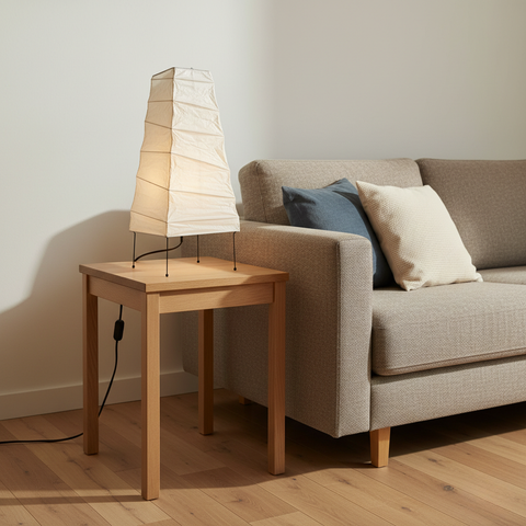 Table Lamp with Tapered Paper Lantern Shade and Metal Legs