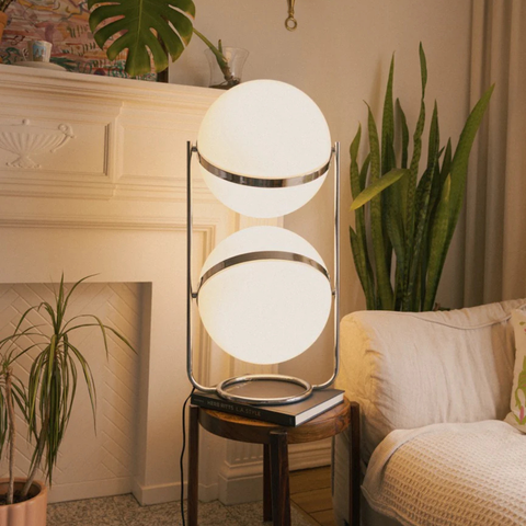 Floor Lamp with Globe Shade and Open Metal Frame
