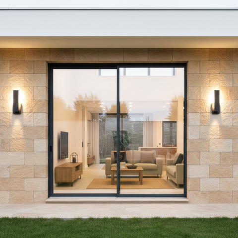 Outdoor Wall Sconce with Offset Metal Panel and LED Backlight